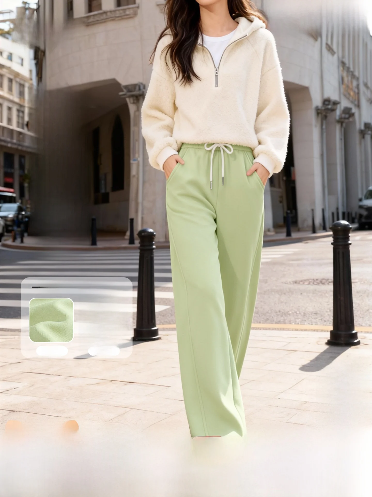 

Women's Fce Lined High Waist Sports Thiened Winter Casual Wide Leg Pants Straight Tube Loose Fit Trousers for Young Ladies