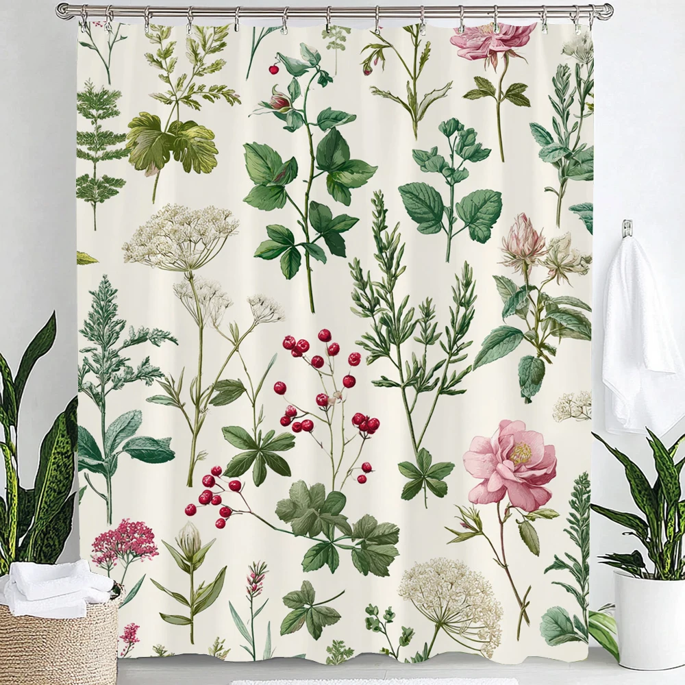 

Винтажная занавеска для душа с ботаническим принтом, декоративная занавеска для ванной комнаты, водонепроницаемая занавеска для душа с крючками