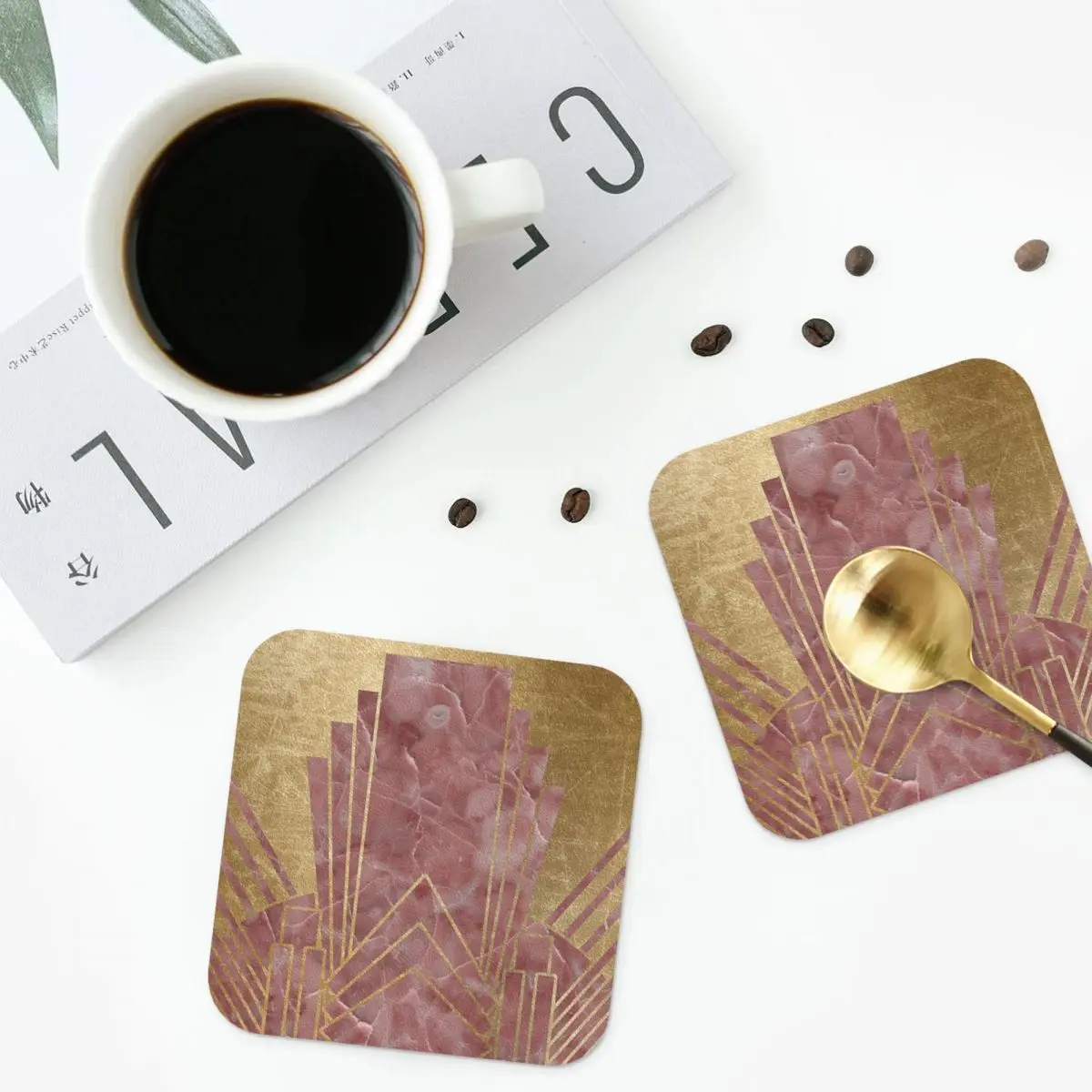 Marble Art Deco Design VI Coasters PVC Leather Placemats Non-slip Insulation Coffee Mat Home Kitchen Dining Pads Set of 4