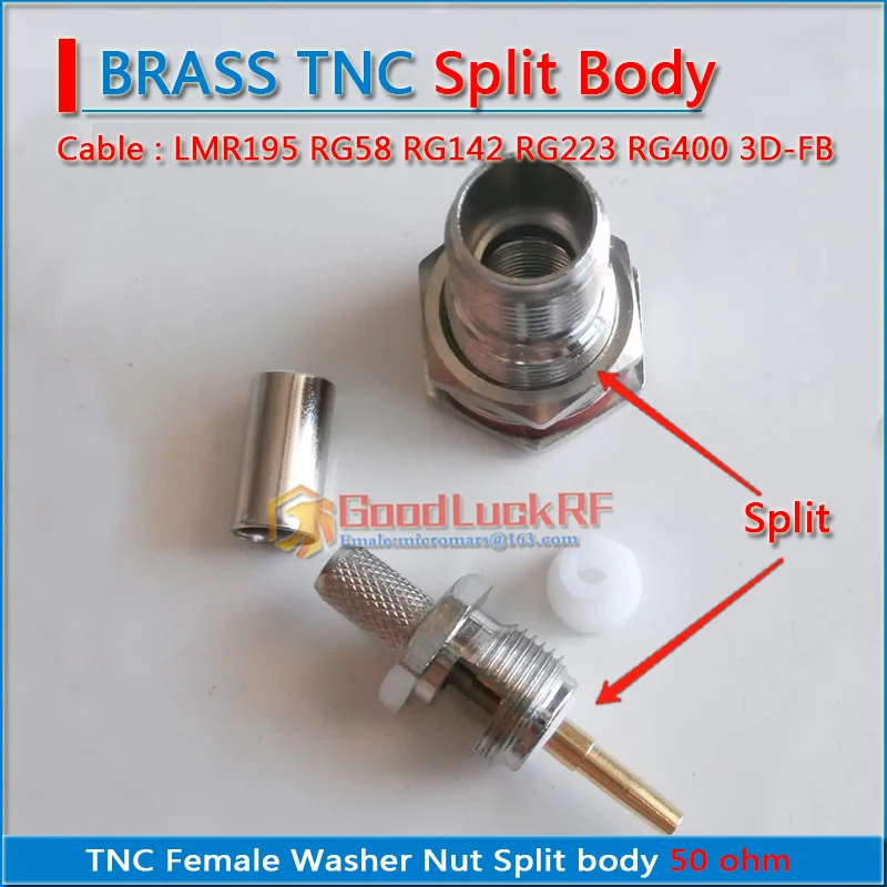 L12 TNC Female With O-ring Bulkhead Panel Nut Crimp LMR195 RG58 RG142 RG223 RG400 Cable Split body Brass RF Connector Straight