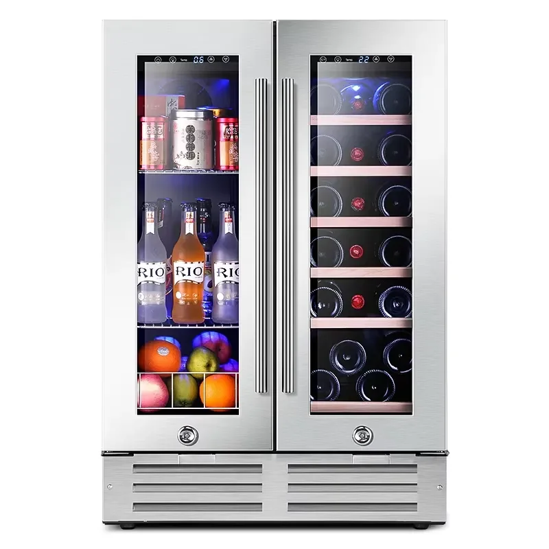 110L Stainless Steel Dual Zone Wine Fridge Gas Powered Built In Beverage Cooler Insulated Glass Door For Outdoor Hotel Bar
