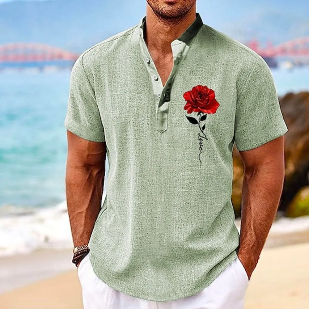 Camisa de flores 3d vintage para hombres, Tops de manga corta, ropa de diseñador de moda, ropa de verano de gran tamaño, camiseta hawaiana Henley