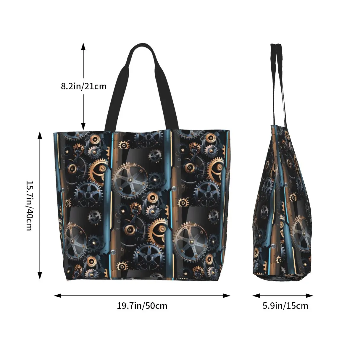 Mechanical Machine Gears Steampunk Style Shopping Tote Bag Canvas Large Capacity Shoulder Bags Shopper Grocery Handbag for Women
