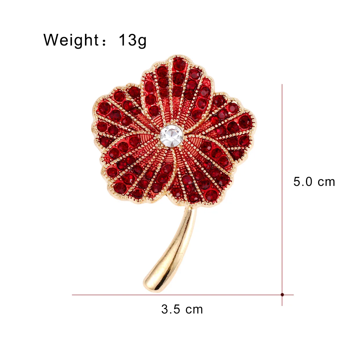 Foreign Trade Full Diamond Poppy Brooch, British Memorial Day Brooch, Heavy Industry Enamel Oil Drop Pin
