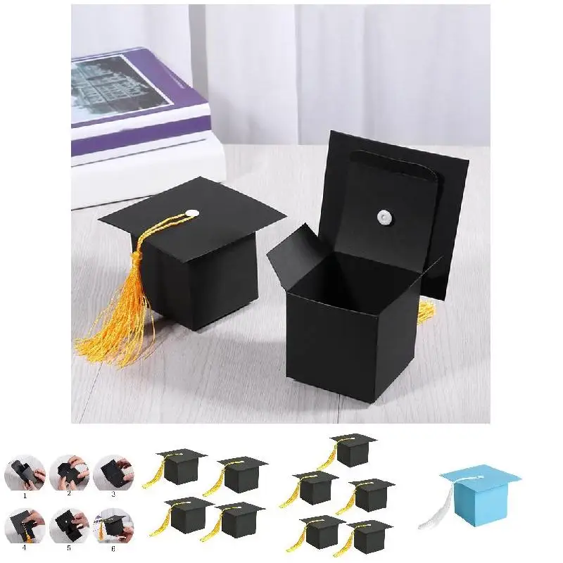 10pcs Paper Graduation Cap Candy Treat Boxes Gift Boxes with Tassel Graduation Party Unique Doctoral Cap Shaped Funny Funny Cute