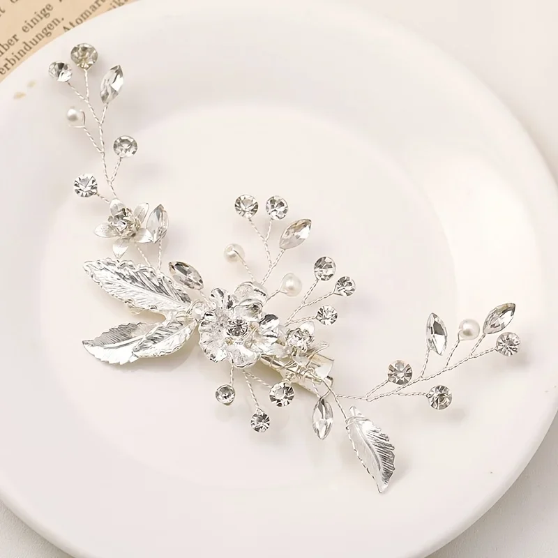 Trendy Gold Silver Color Flower Leaf Crystal Hairpin Headband Tiara Bridal Wedding Hair Accessories Headpiece Jewelry Ornaments image 4