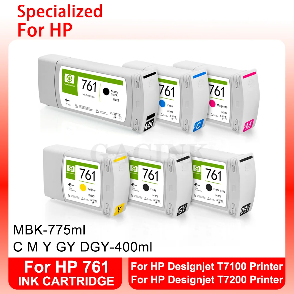 

Replacement 761 Ink Cartridges With Pigment Ink For HP 761 Ink Cartridge for HP Designjet T7100 T7200 Printers MBK C M Y GY DGY