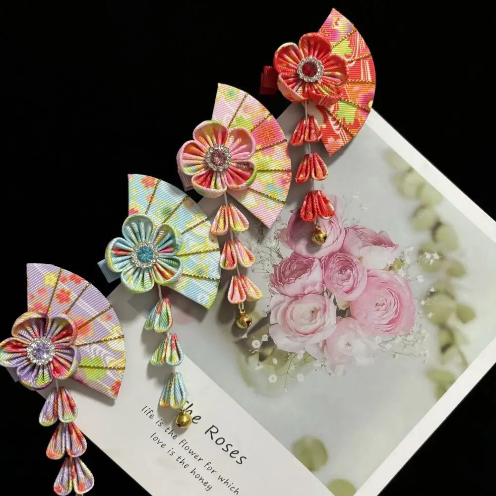 Lovely Bell Kimono Sakura Hairpin Flower Sakura Tassel Fan Hair Clip Hanfu Fan Hair Clip Girl Hair Accessories Children