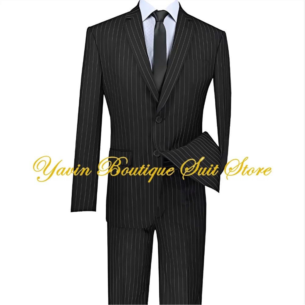 Fashion Striped Men's Suit 2 Piece Set Two buttons Blazer Wedding Groom Tuxedo Elegant Men's Business Suits