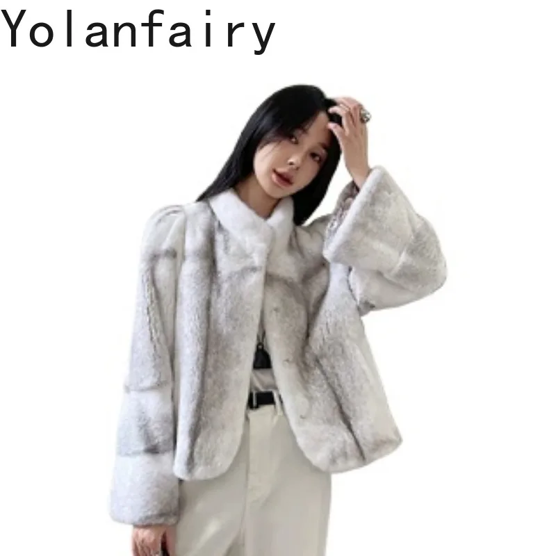YOLANFAIRY Purple Label Velvet Mink Fur Coat Furry Overcoat Real Fur Jackets Outerwear Winter Jacket Women Tops Short  Дубленка