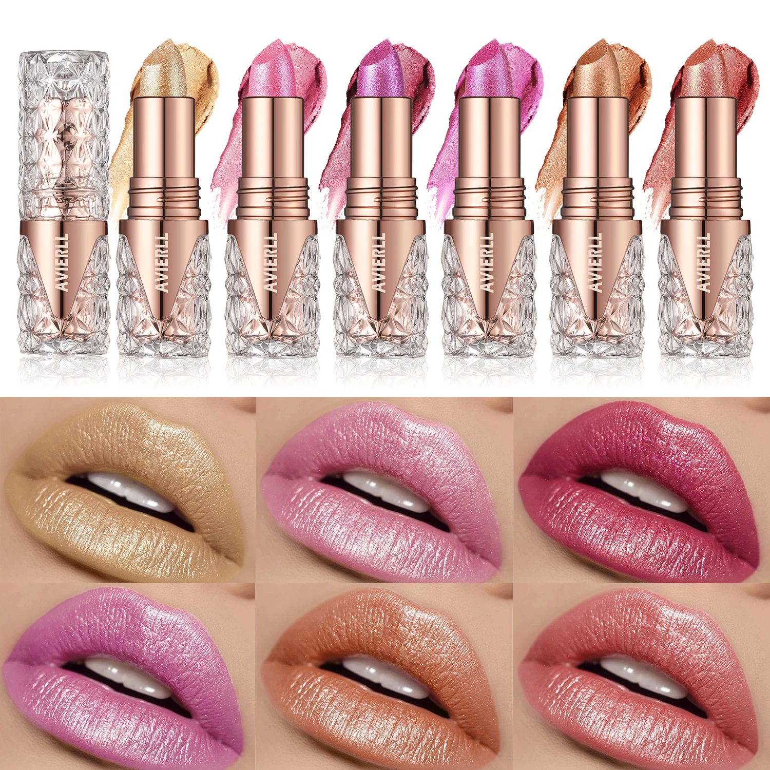 Lápiz labial Fine Glitter, lápiz labial dorado con arena movediza, rosa sirena sedosa hidratante, resistente al agua duradero, pomelo naranja