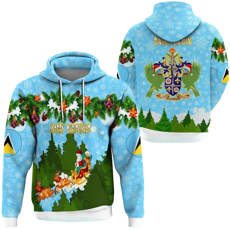 Saint Lucia Flag Map 3D Print Hoodies For Men Clothes Fashion National Emblem Sweatshirts Casual Male Hoody Women Pullovers Top