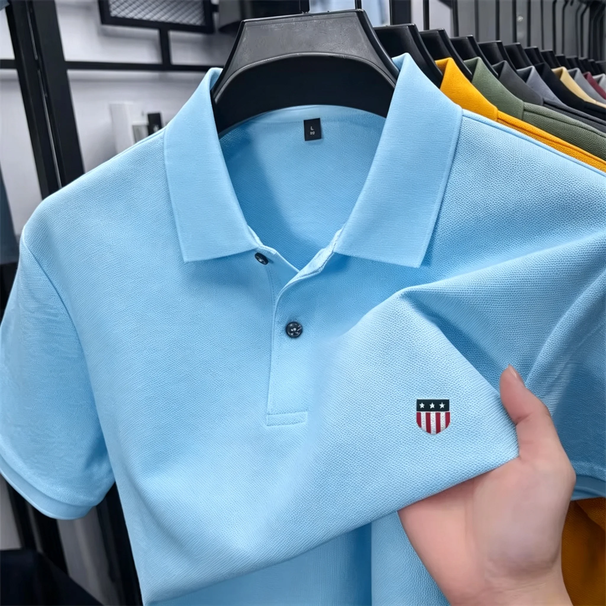 Herren Sommer Stehkragen Poloshirt Bedrucktes Kurzarm-T-Shirt Atmungsaktive Business-Casual-Herrenbekleidung für den täglichen Büroalltag – Detail 8