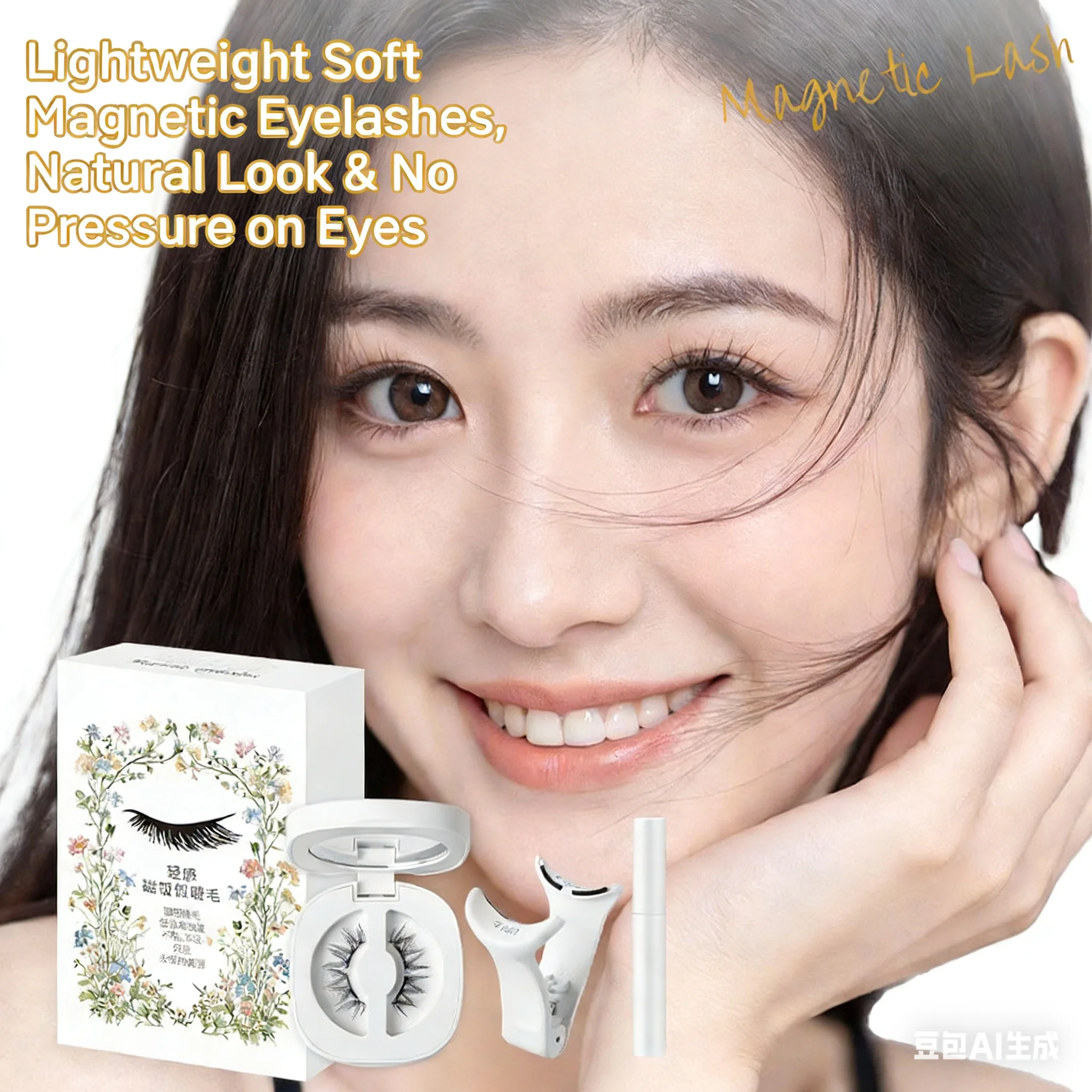 Reusable Soft Magnetic Eyelashes Natural Curly Fluffy Magnetic False Eyelashes No Glue Needed Lashes Makeup with Tweezer Set