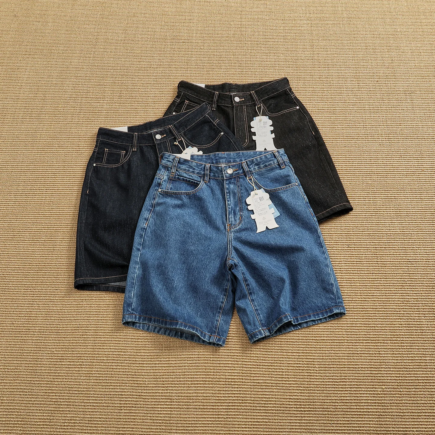 

Summer men's denim shorts, loose straight wide-leg trousers, retro washed casual denim mid-pants