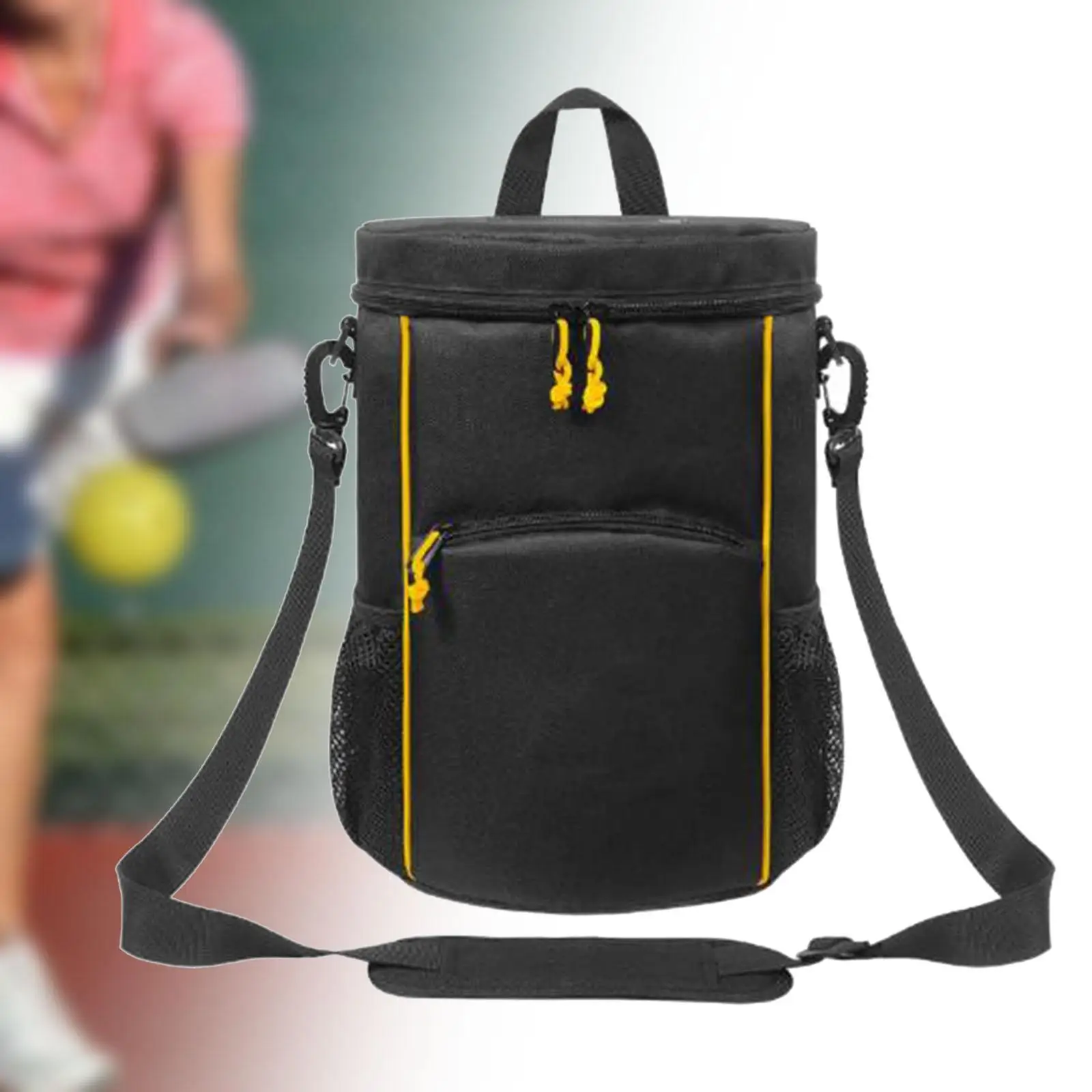 Tennis Ball Bag Storage Bag for Women Men Black Nylon Detachable Adjustable Shoulder Strap Carry Bag for Pickleball Baseball