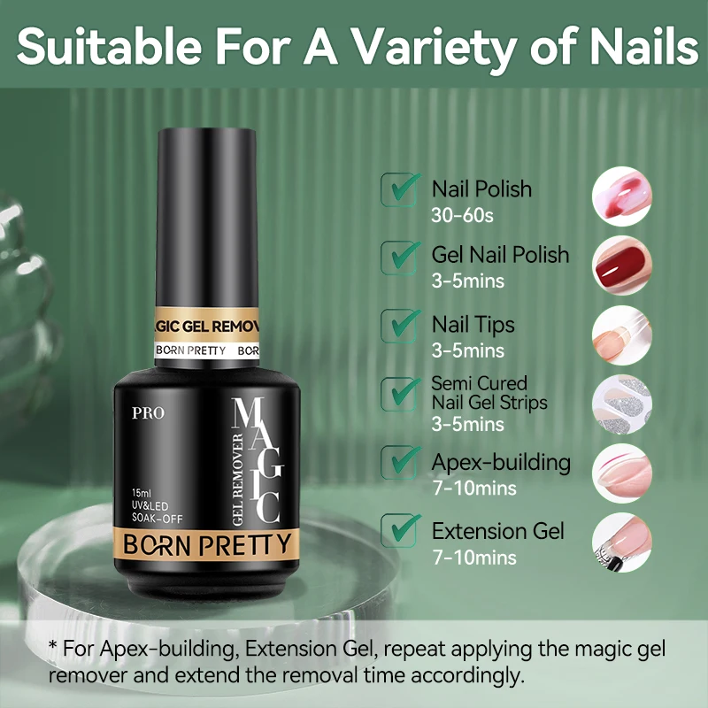 BORN PRETTY PRO 15ml Nowa Wersja Nietoksyczny Płyn do Usuwania Lakieru do Paznokci Szybkie Rozpuszczanie Magiczny Żelowy Lakier do Paznokci