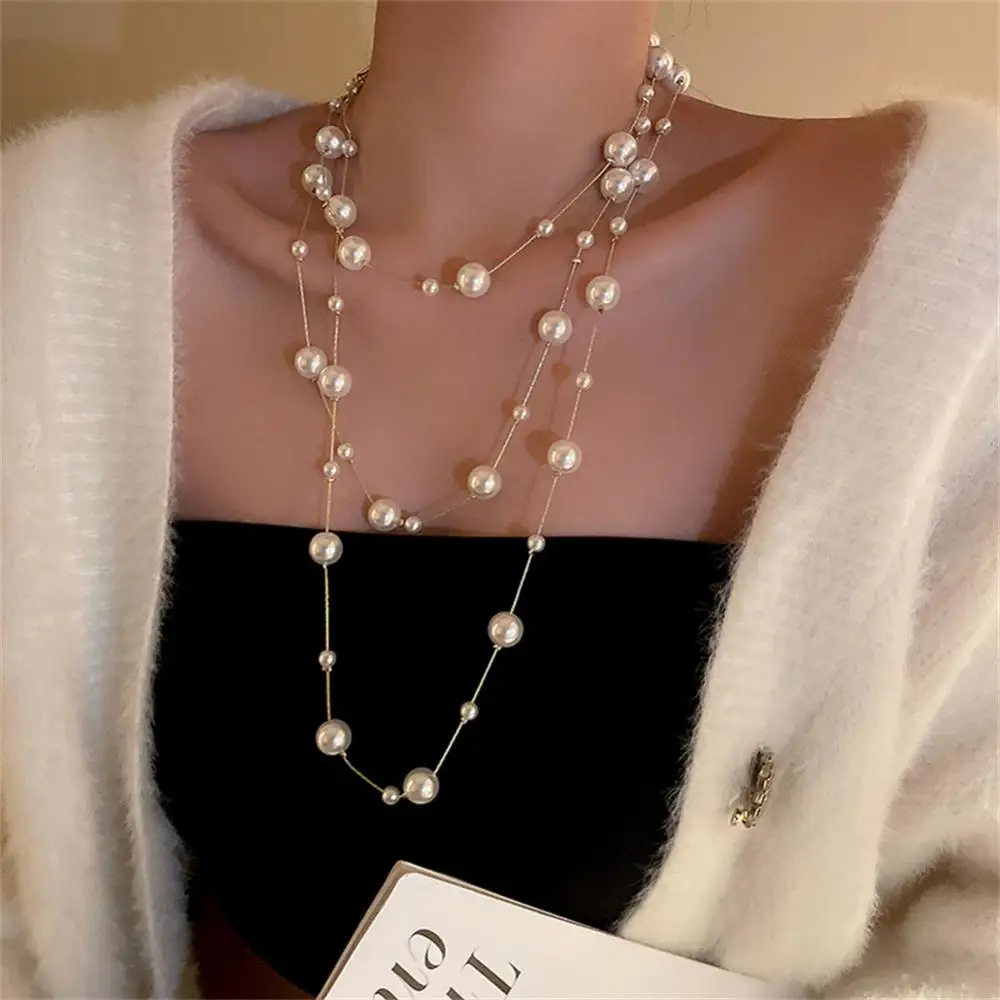 Pendants Pearl Necklace Long Trendy Temperament Necklace Multilayer Sweater Clavicle Chain Women Luxury Jewelry Gift