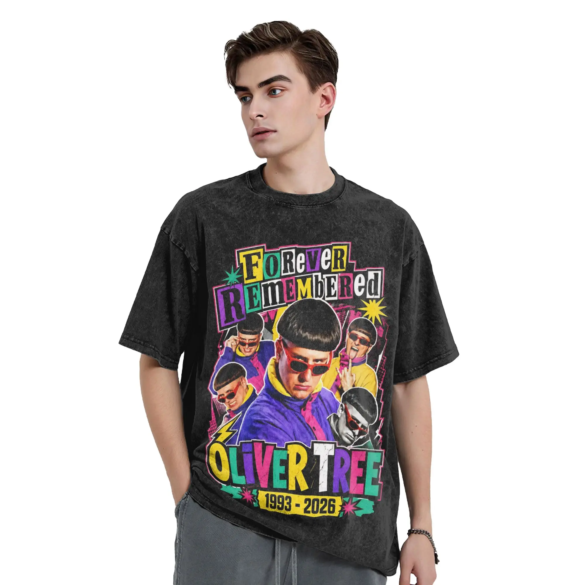 Washed T Shirts Oliver Tree Rest In Peace 1993 to 2026 Memorial Novelty T-Shirts Oversize Streetwear 100% Cotton Tees Men Women