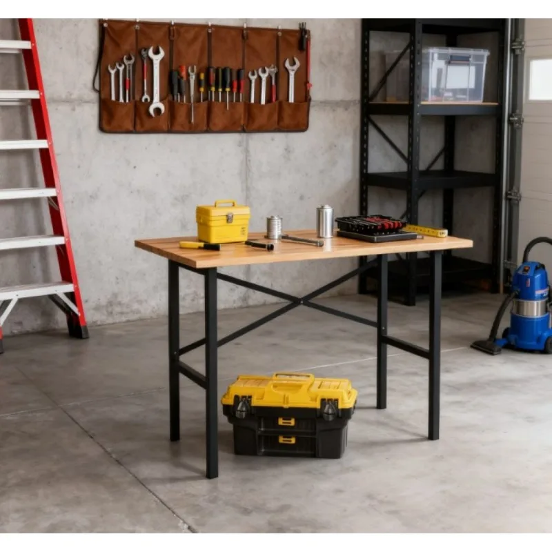 

Гаражный верстак из натурального дерева X-бар, усиленная опорная рама, сверхмощный практичный стол для задач мастерской