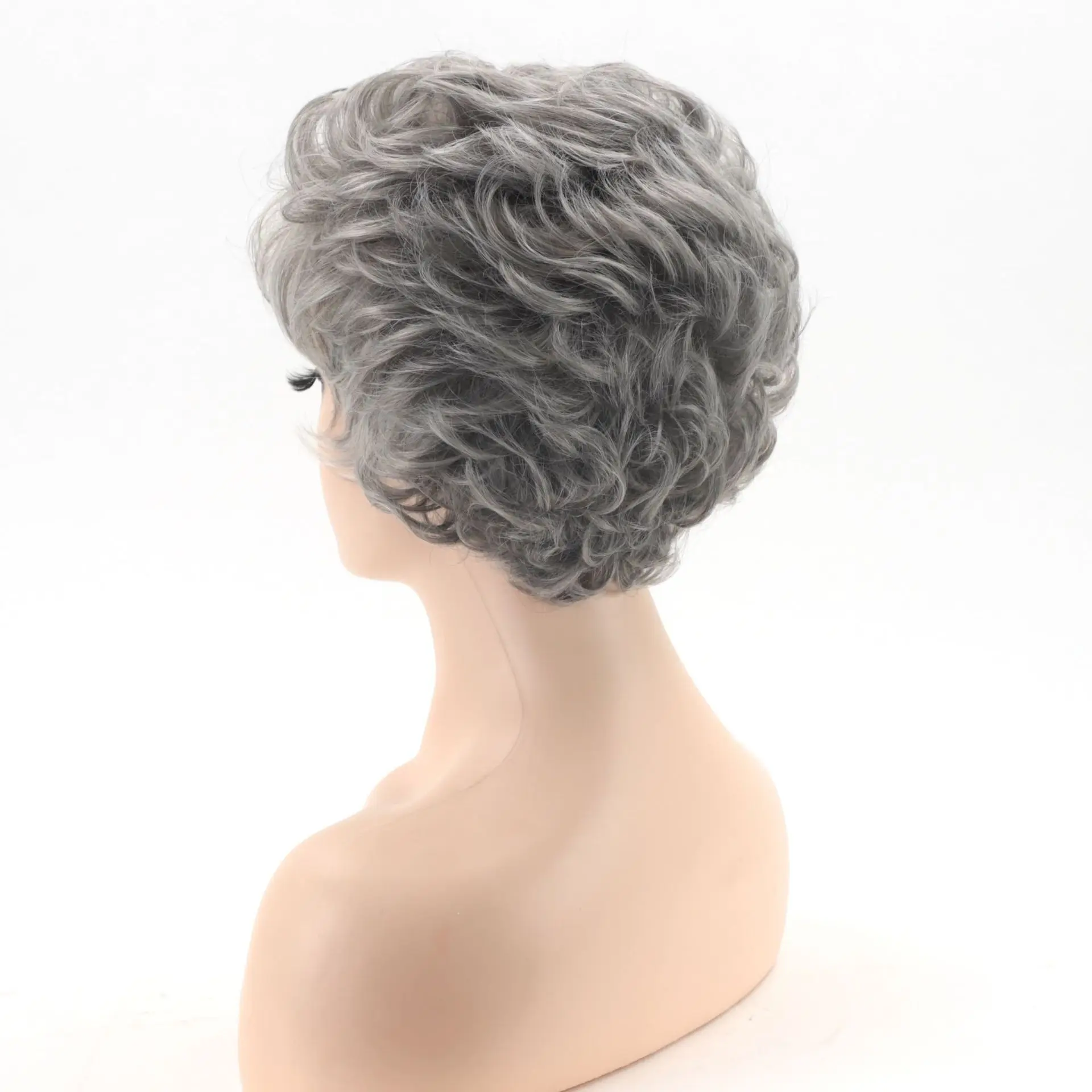 Peça de moda feminina, respirável, resistente ao calor e fácil estilo 10 polegadas prata - peruca curta encaracolada cinza