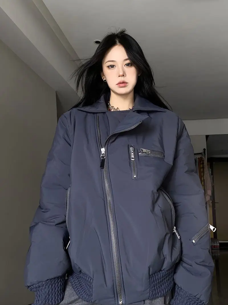 봄버 재킷 여성용 재킷 스트리트웨어 가을 소프트쉘 플리스 안감 플러피 플레어 플랩 접이식 패널 따뜻하고 편안함