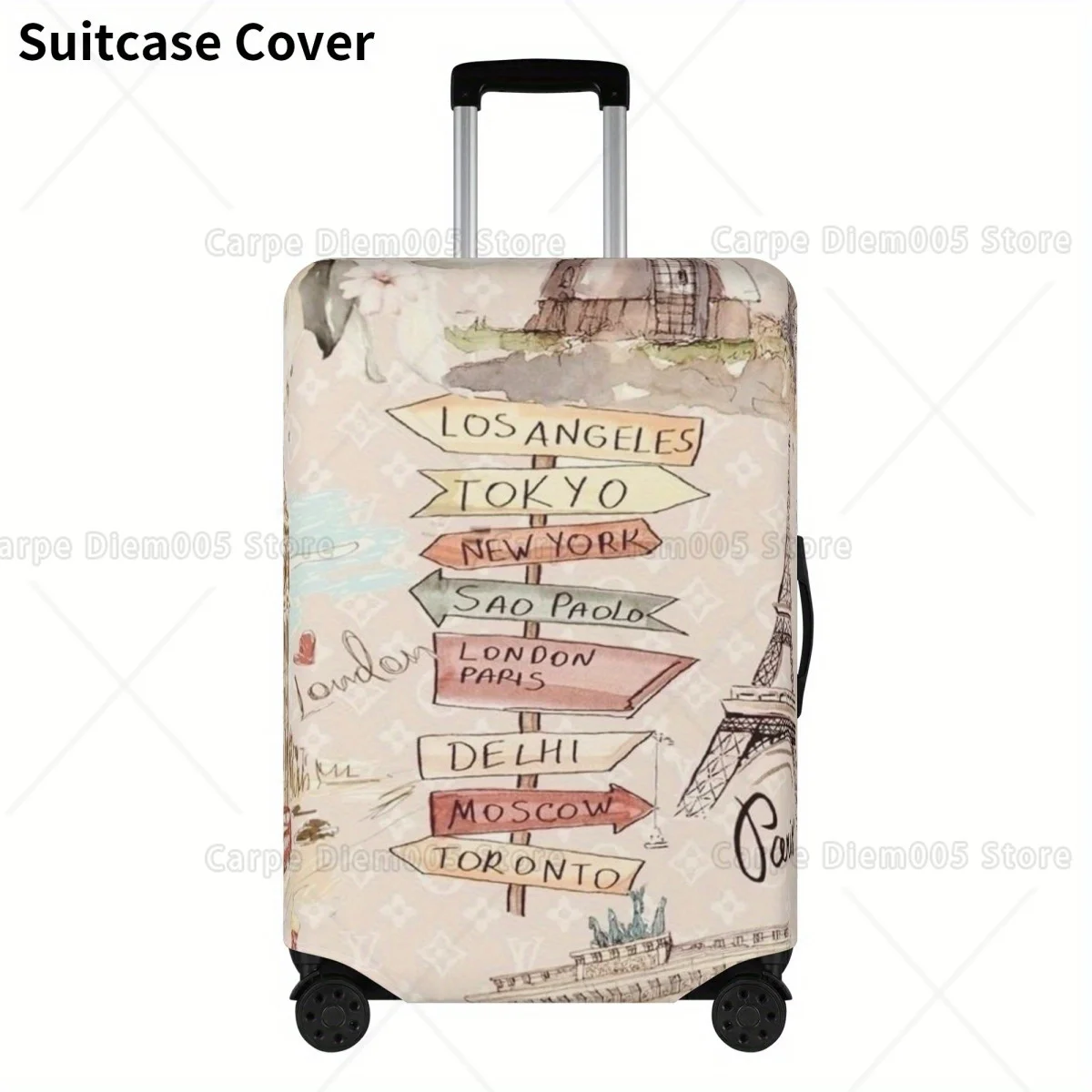 

1pc Retro Road Sign Butterfly World Map Design Suitcase Set Popular Elastic Luggage Covers, Dust Covers and Durable Travel