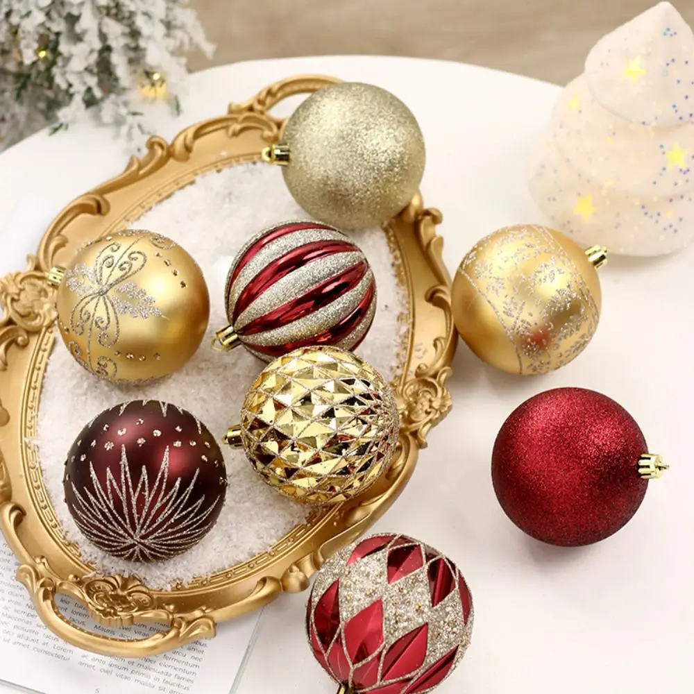 16 Pcs 8cm Painted Christmas Balls Set Cartoon Plastic Electroplated Christmas Hanging Balls DIY Elegant Merry Xmas Tree Decor