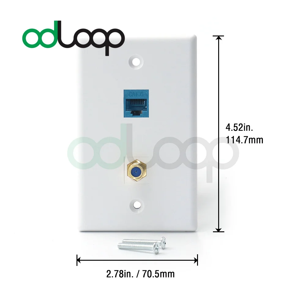 ODLOOP Ethernet Coaxial Wall Plate 2 Port Cat6 Keystone Jack Coupler and Gold-Plated RG6 Keystone Insert Wall Plates