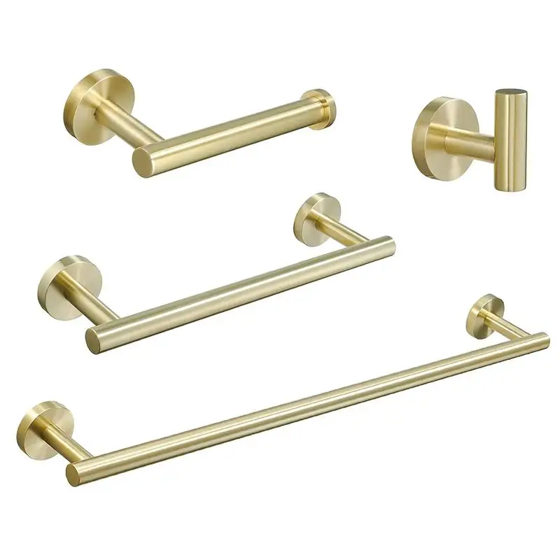 

4-Piece Brushed Nickel Gold Bathroom Accessory Set, Stainless Steel Towel Bar and Rack, Wall Mounted Bath Hardware for