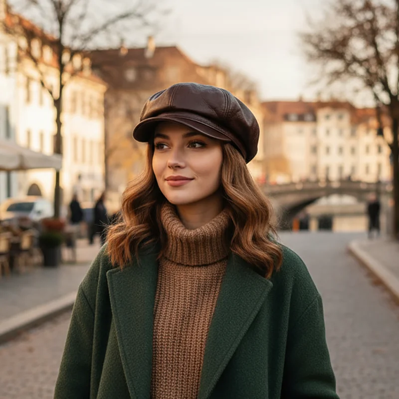 Winter Autumn Real Leather Newsboy Cap For Men British Style Artist Cap Outdoor Street Fashion Women Hat Leisure Beret Caps