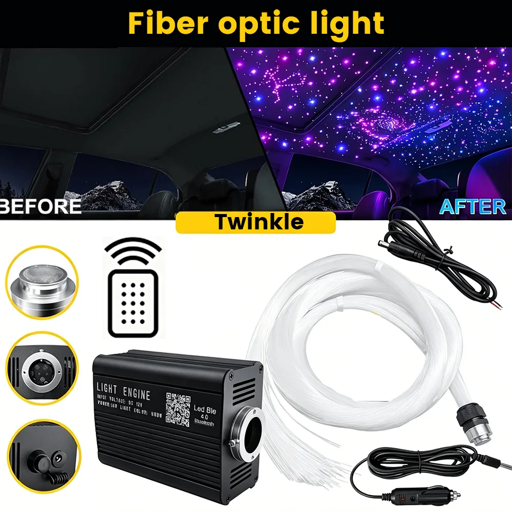 

Starlight Headliner Kit 550/500pcs – 16W RGBW Fiber Engine, Twinkle, App Control, Music Sync, Easy Install for Car & Home
