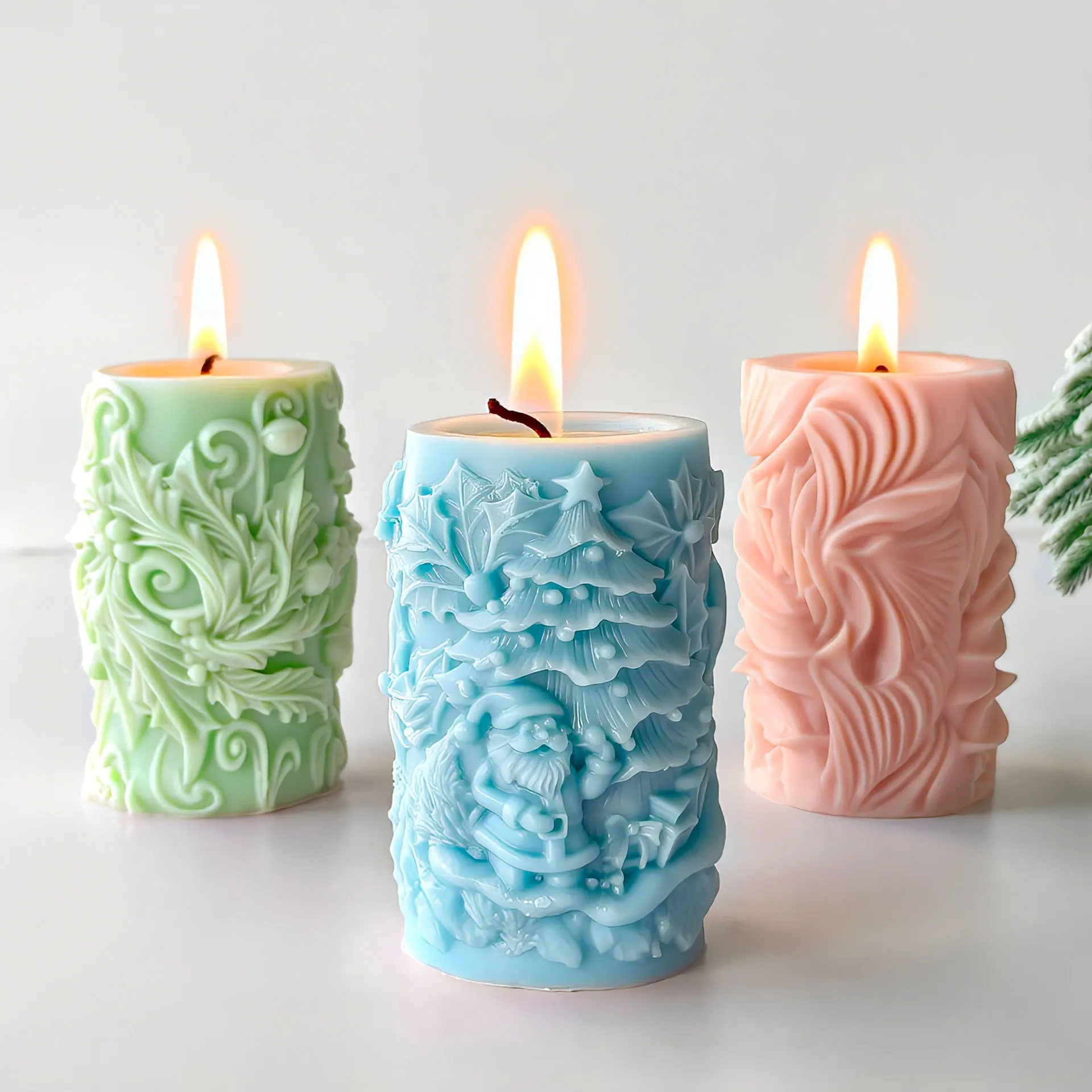 

Christmas Series Pinecone Santa Claus Gift Box Candle Mold Handmade Aroma Gypsum Silicone Mould Cylinder Christmas Candle Molds