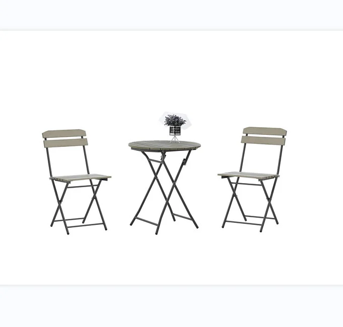 

Outdoor Garden Furniture Factory Hot Sale Cheap Plastic Wood Folding Bistro 3 Pcs Dining Chair And Table Coffee Dining Set