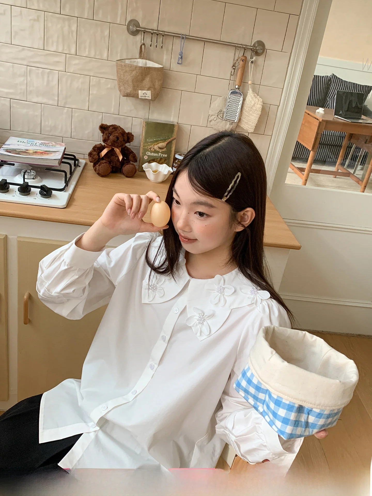 

Hello Floral Print Turn-down Collar Loose Women's irt Spring Season Casual Sle Ladies Faion Upperwear