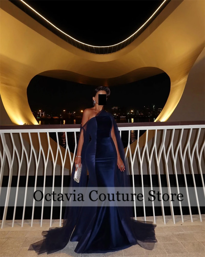 Dubai um ombro azul marinho vestido de noite com linha a elegante para mulheres vestido de festa de casamento longo vestido de baile personalizado