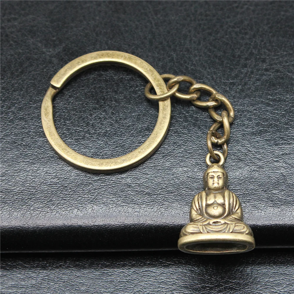 Keychain Holder Dropshipping Vintage Handmade Antique Bronze Color 22x16mm Buddha Statue Pendant Keyring