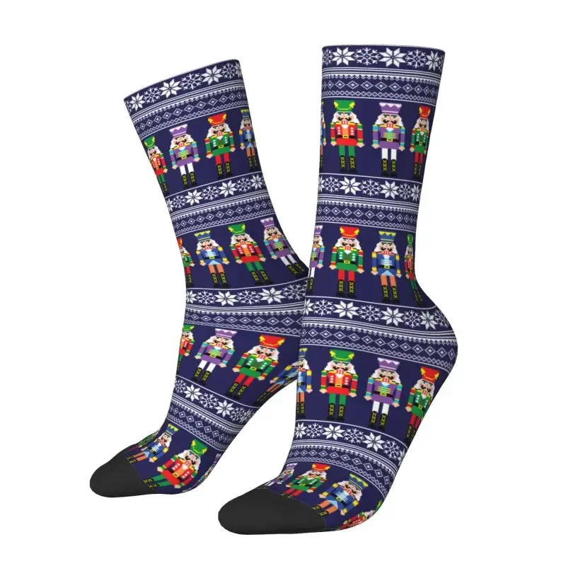 Fashion Printed Nutcracker Socks for Men Women Stretch Summer Autumn Winter Christmas Nutcrackers Toy Soldier Crazy Crew Socks