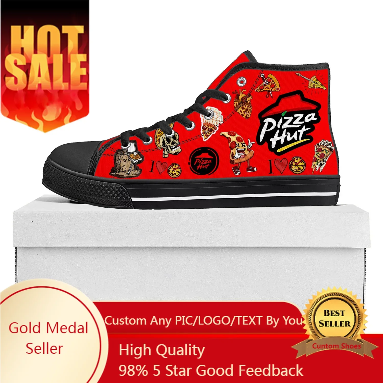 

Pizza Pattern Hut Design High Top High Quality Sneakers Mens Womens Teenager Canvas Sneaker Custom Made Shoe Casual Couple Shoes