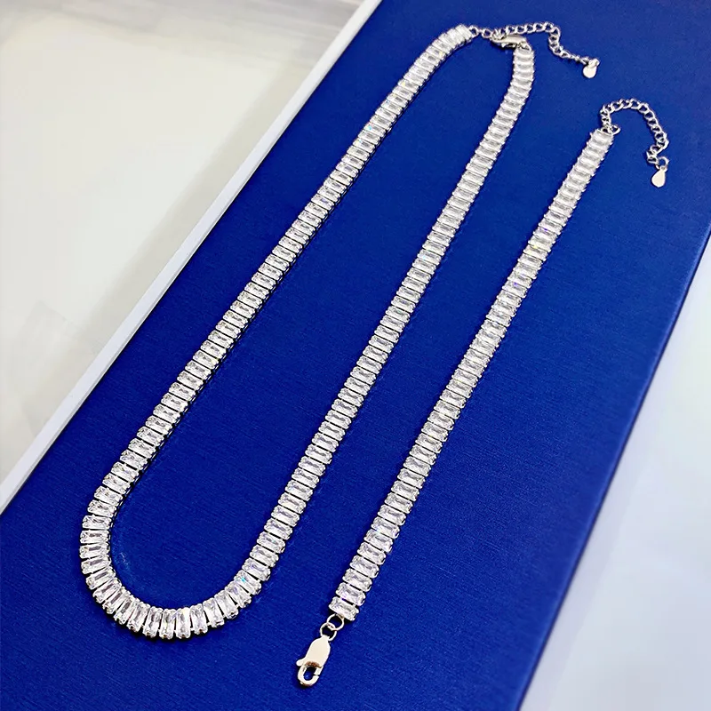 

Luxury full diamond necklace for women in Europe and America, luxurious geometric white diamond 925 sterling silver hot selling