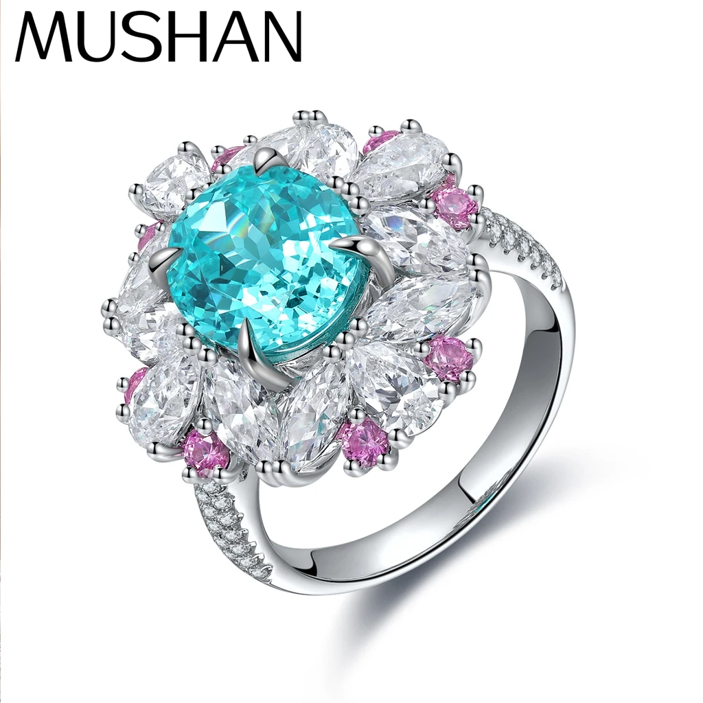 MUSHAN Custom Jewelry 925 Sterling Silver Ring Lab Red Emerald Heart Engagement Ring for Women 18K Gold Plated GRC Estate Ring