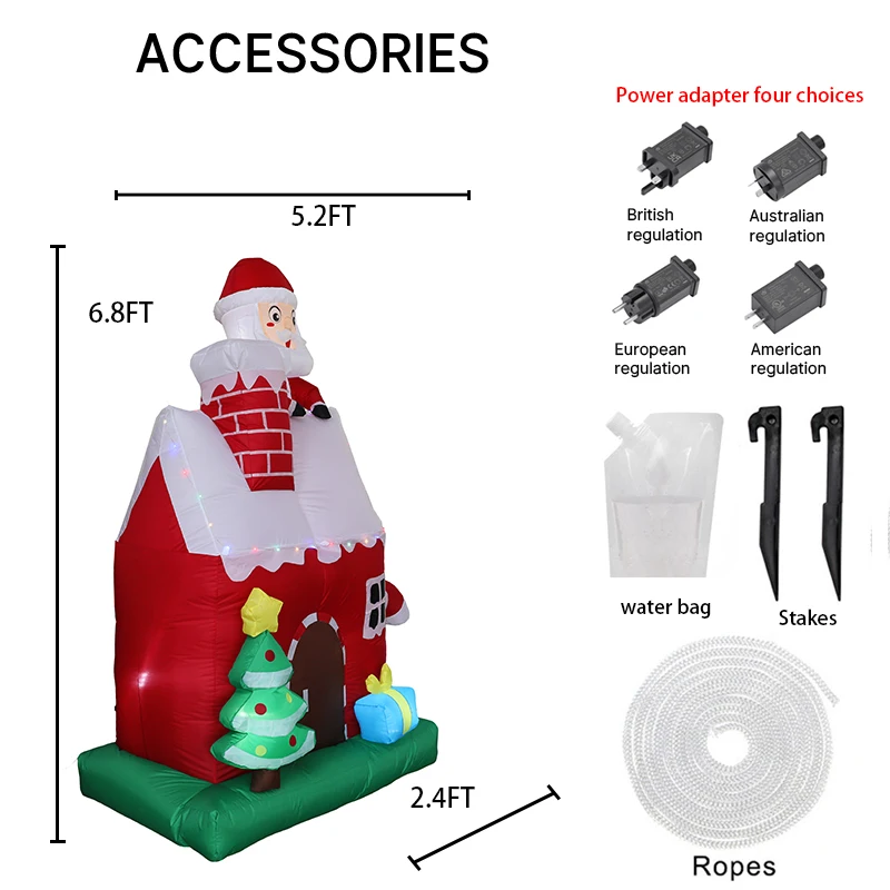 6.8FT Xmas Toy Inflatable Christmas House Decor Santa with LED Yard Decor Festive Home Ornament Xmas Gifts Supplies Decorations