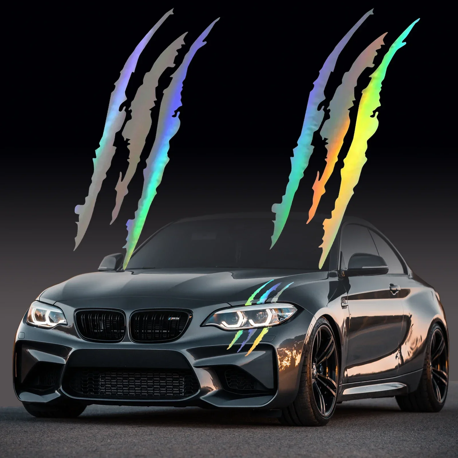 2pcs Claw Marks Car Stickers Holographic Monster Scratch Car Decal Vinyl Graphic for Car Headlight Sports 40*12cm