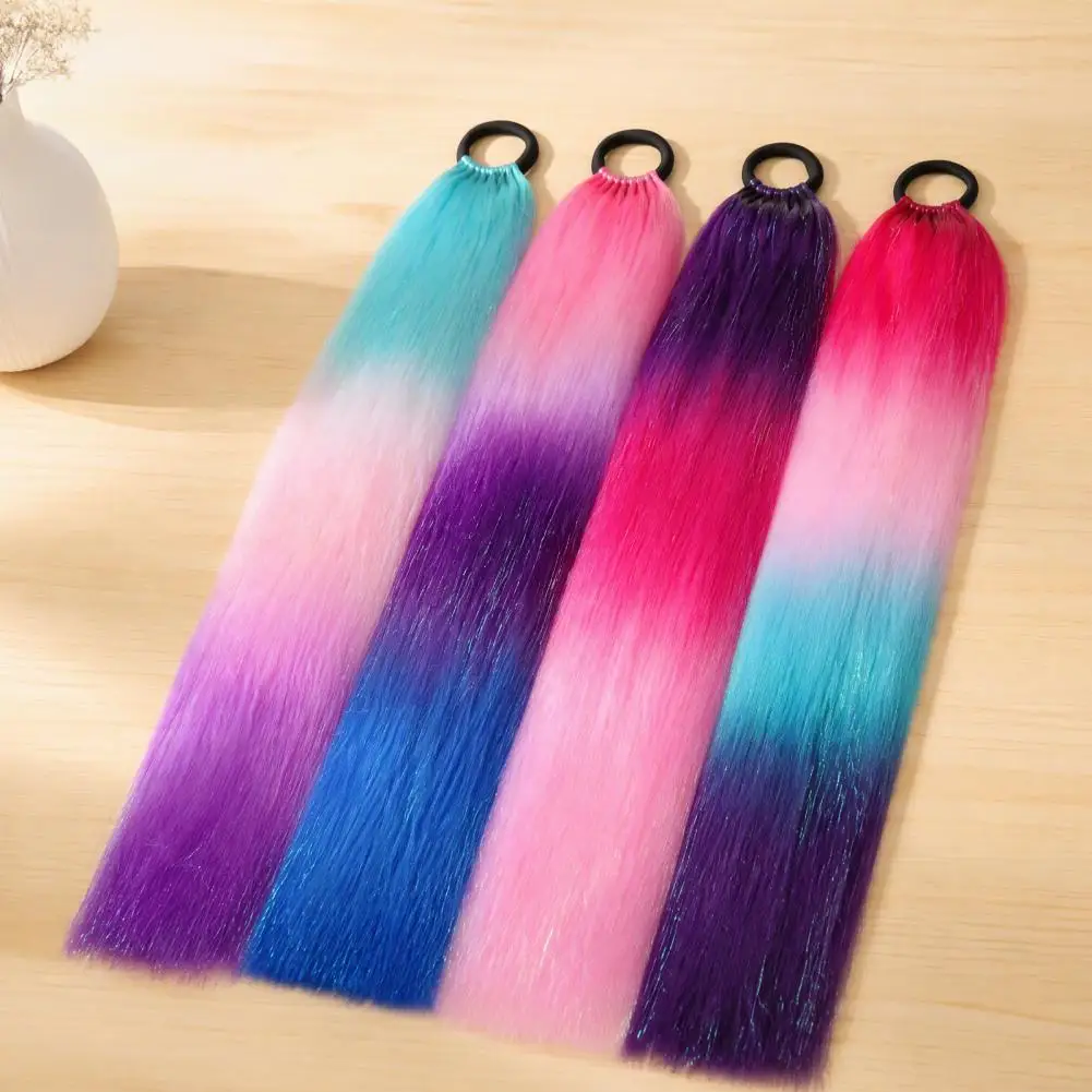 Synthetic Hair Pieces Long Ponytail Extensions Colorful 9-strand Ponytail Hair Extension with Tinsel Long Straight for Women