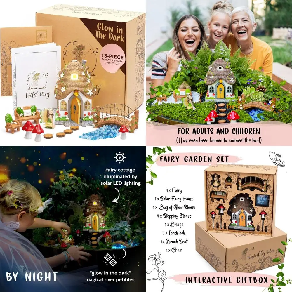 

Glow in the Dark Fairy Garden Accessories Kit - 13 Piece Outdoor Fairy House with Door, Small Size