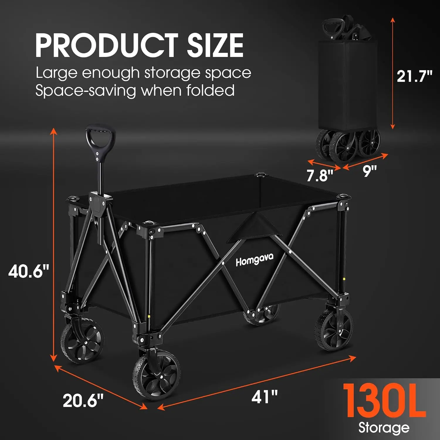 Collapsible Folding Wagon Cart, Large Capacity Camping Wagon, All Terrain Foldable Wagon, Heavy Duty Utility Wagon Cart for Groc