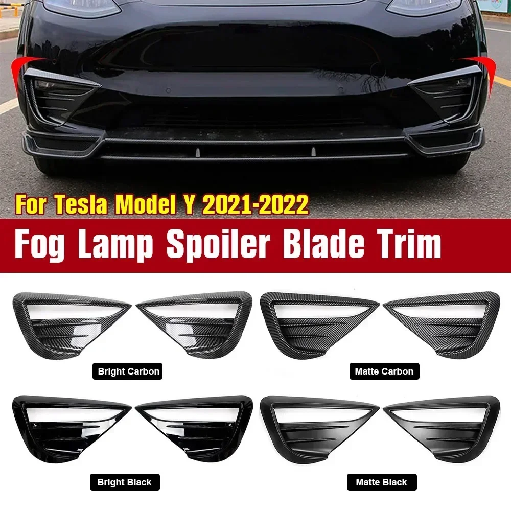 2pcs Fog Lamp Wind Knife Spoiler Blade Trim for Tesla Model Y 2020-23 Front Fog Light Protective Cover Woof Tooth ABS Decoration