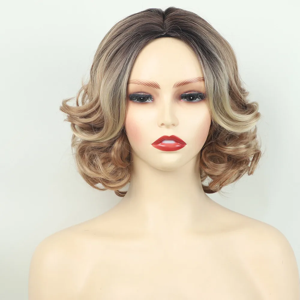 Synthetic Hair Short Women Curly Wig Fashion Gold Mixed Color Split Mommy Hairstyle Natural Wigs Daily Use Or Party Cosplay Wig