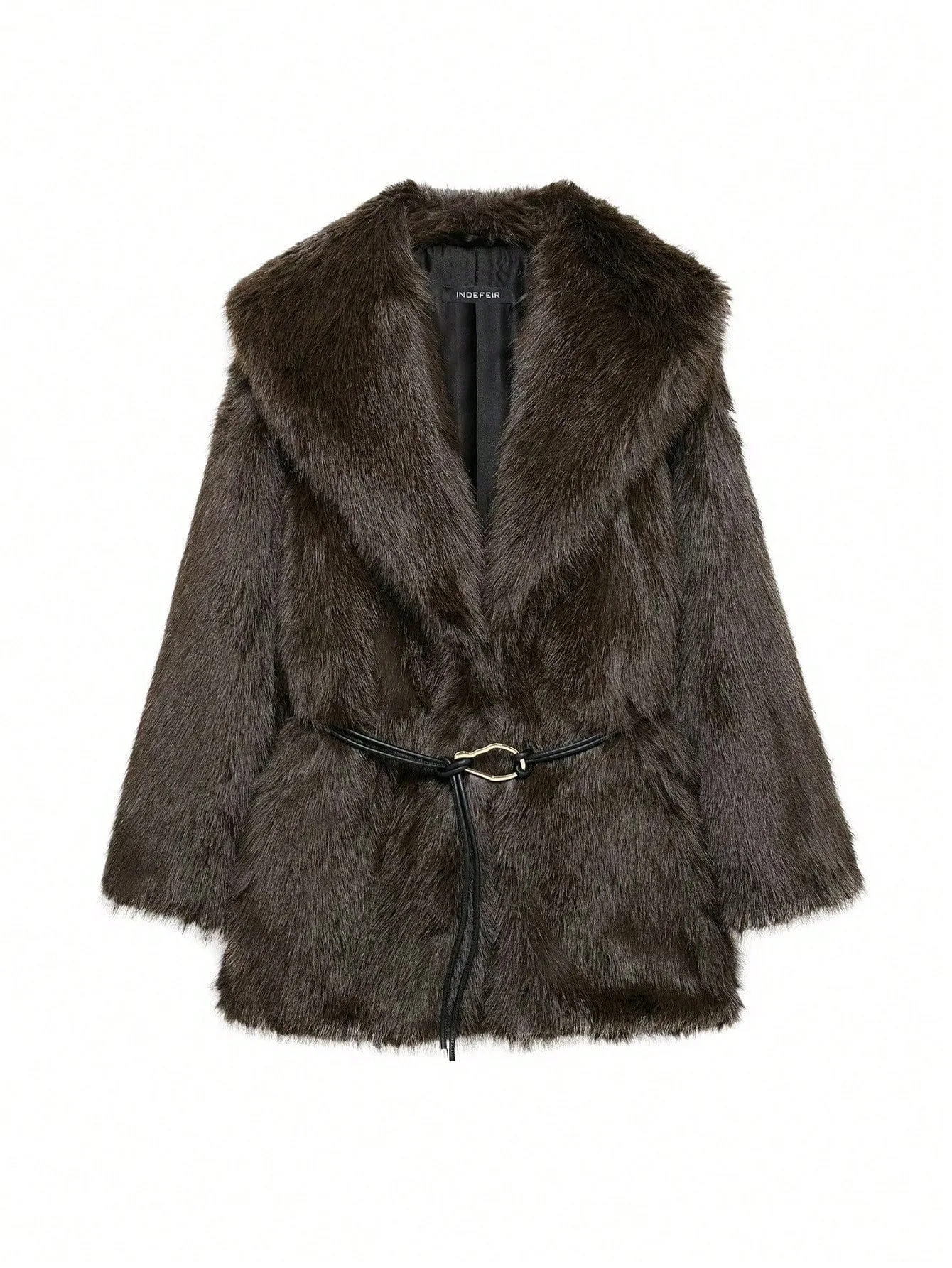 

Autumn Winter Fur Jacket Pocket Luxury High-end Faux Fur Lapel Coat Women Retro Belt Thick Warm Outerwear Long Sleeve Coat Chic