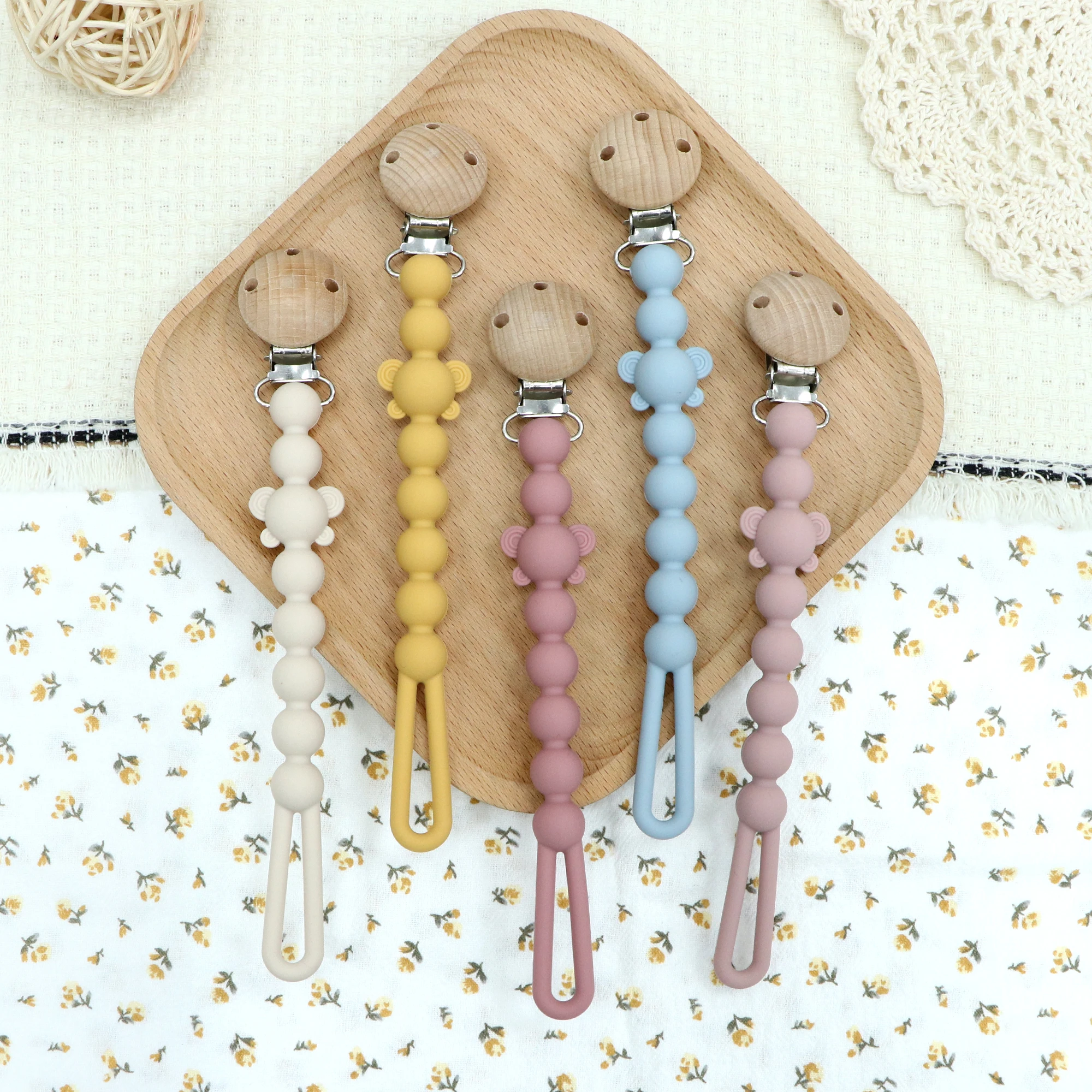 아기 남아 및 여아용 실리콘 공갈젖꼭지 클립, 원피스 공갈젖꼭지 클립, 나무 공갈젖꼭지 클립 디자인